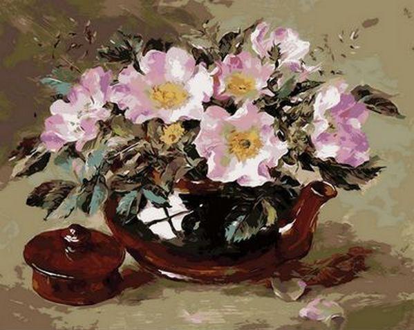 Картина по номерам Mariposa Шиповник в глиняном чайнике 40x50 см (Q1052)