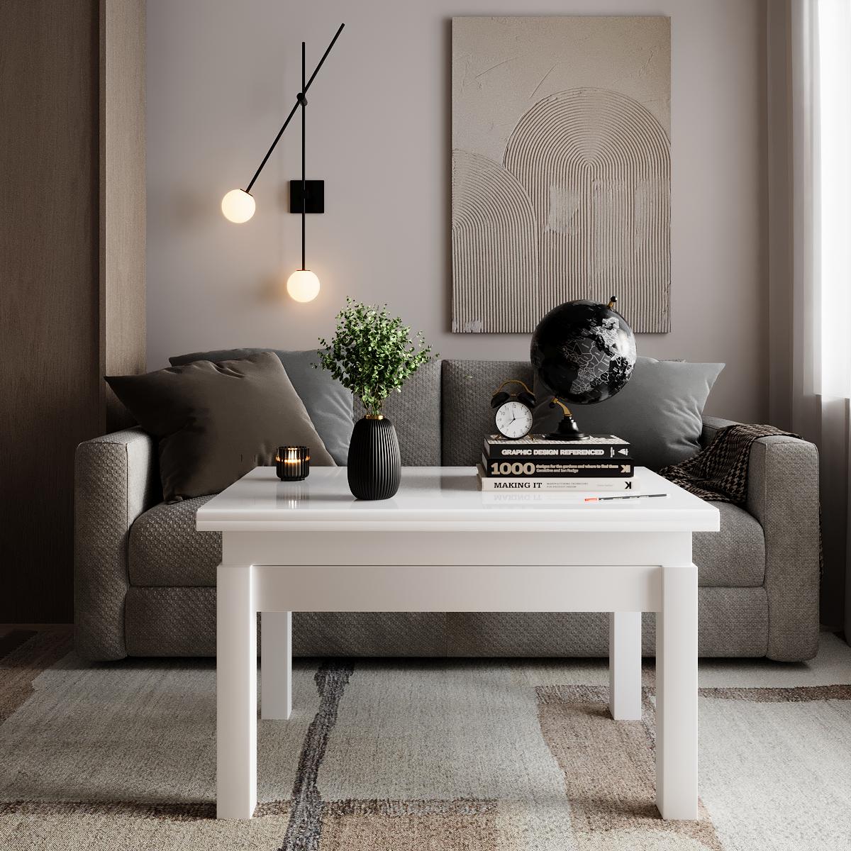 Журнальний стіл-трансформер B-Fly Glass 900x554x600 мм Білий діамант/Білі ніжки/Біле скло (GATB10010100111) - фото 4 Журнальний стіл-трансформер B-Fly Glass 900x554x600 мм Білий діамант/Білі ніжки/Біле скло (GATB10010100111) - фото 4