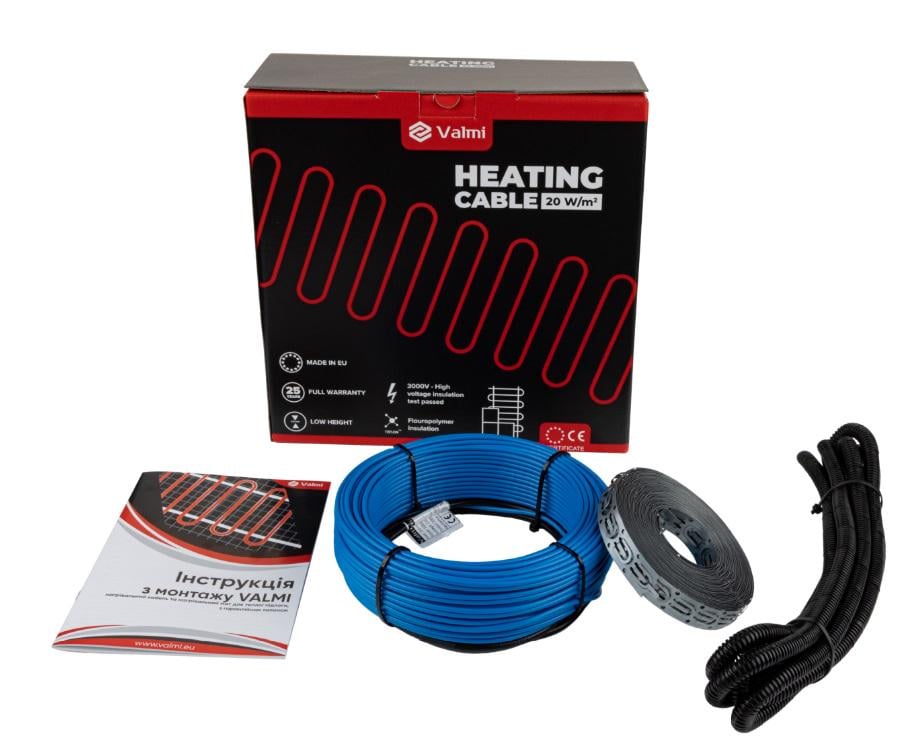 Тепла підлога Valmi 0,5 м²-0,6 м²/100 Вт 5м/20 Вт/м двожильний нагрівальний кабель