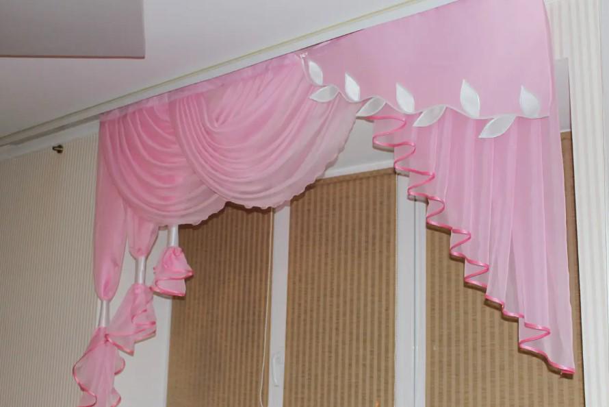 Ламбрекен на карниз в гостиную/спальню шифон 2 м Розовый (125)