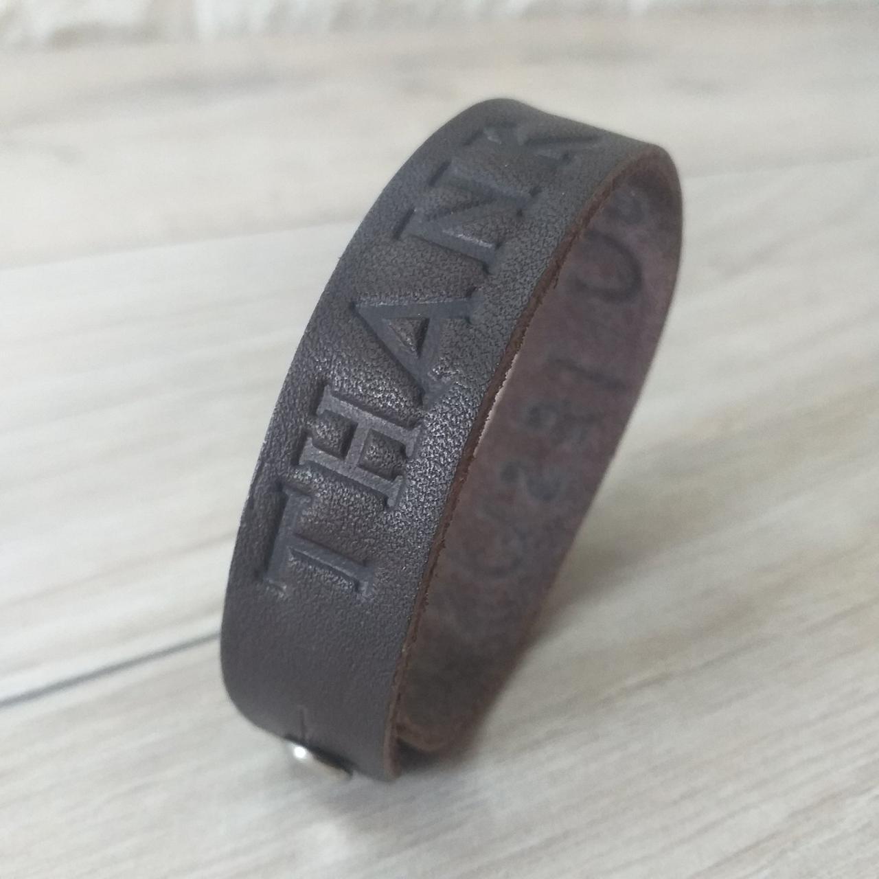Браслет из натуральной кожи с тиснением "THANK YOU JESUS " Коричневый (KG-6783)