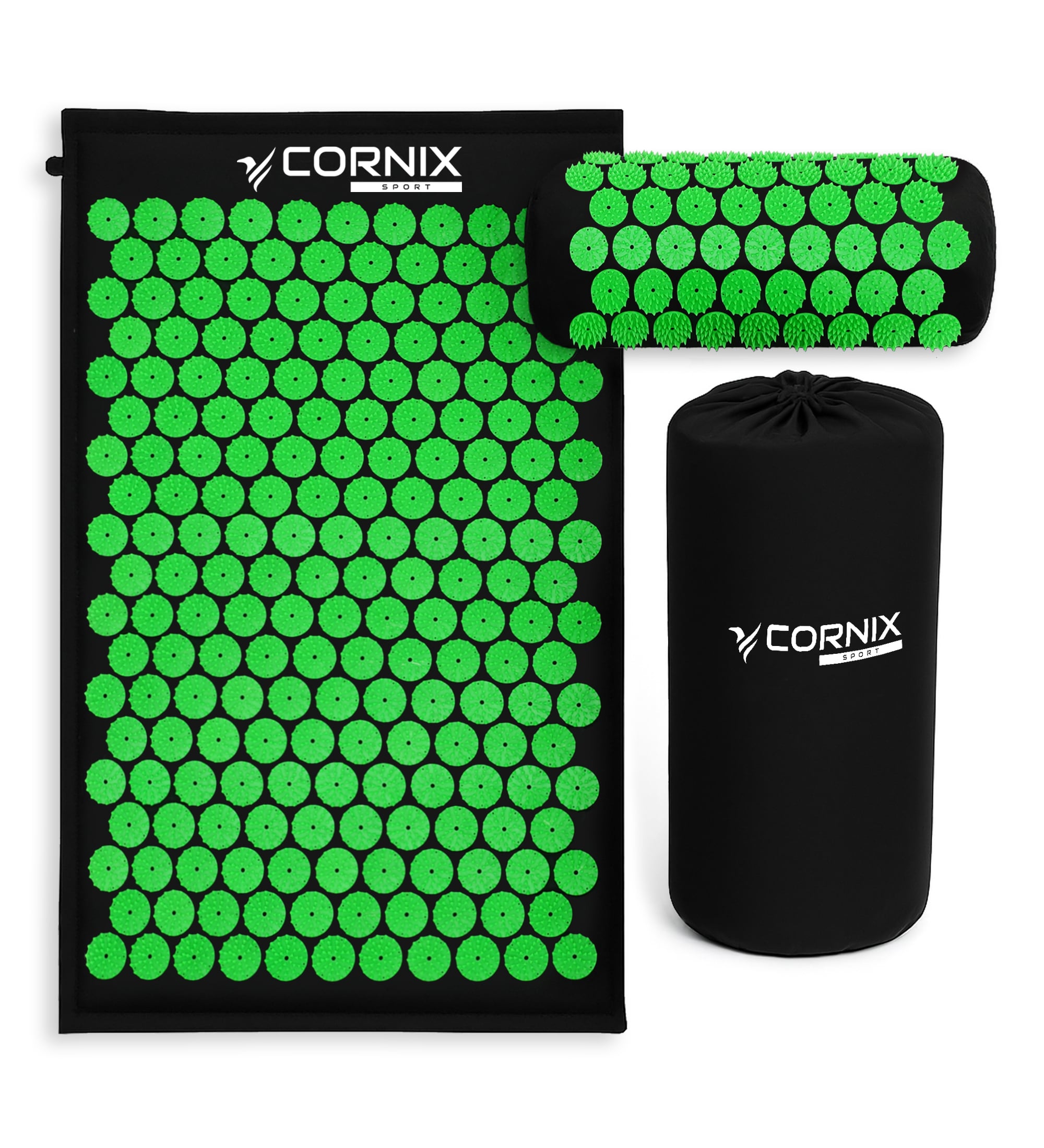 Килимок акупунктурний з валиком Cornix Classic Mat Аплікатор Кузнєцова XR-0110 Black/Green (25801638)