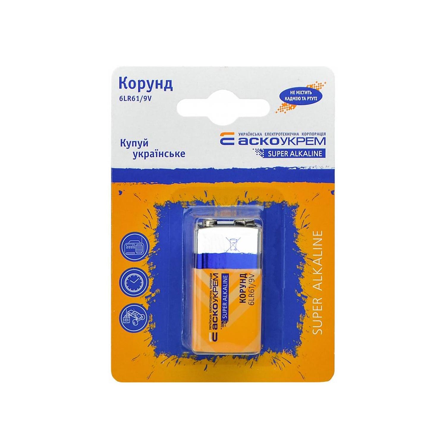 Батарейка АСКО-УКРЕМ Корунд щелочная 9V blister 1 шт. (Аско.6LR61.BL1)