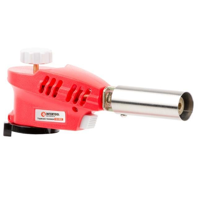 Горелка газовая Intertool GB-0023 пьезозажигание на курке регулятор/рассекатель пламени (128600)