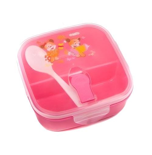 Ланч бокс пищевой с ложкой Stenson 1087 16x10x5 см Розовый