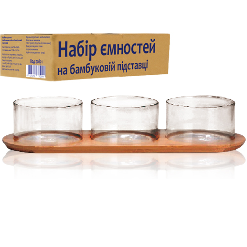 Набір ємностей для спецій SNT на бамбуковій підставці підставка 33,5х11,5 см 340 мл (7089-1)