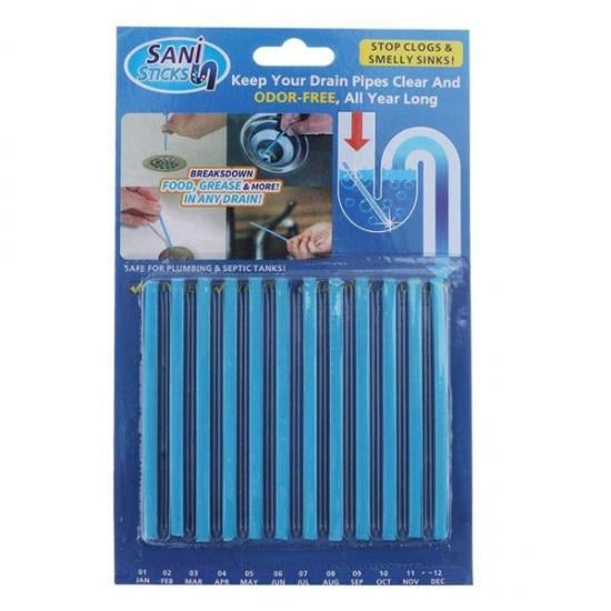 Палочки для прочистки труб/засоров раковины и ванны Sani Sticks 95 мм 12 шт. Blue (123877)