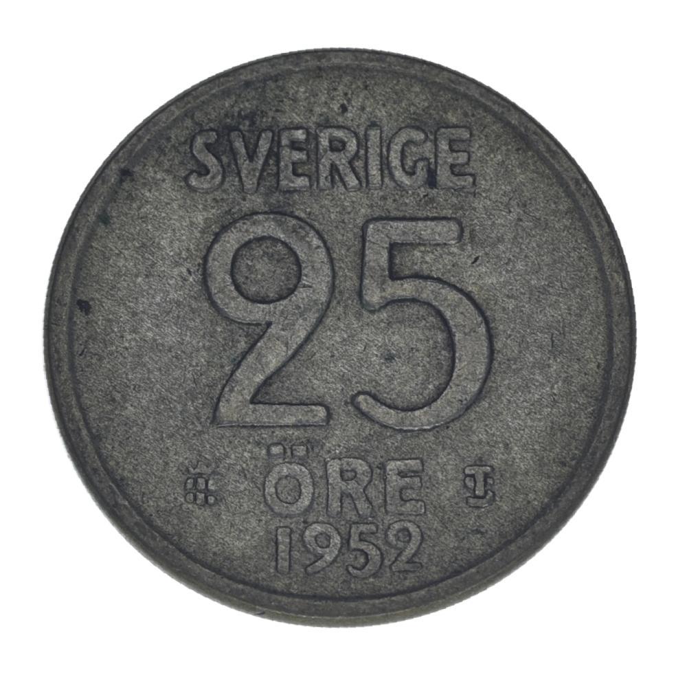 Коллекционная монета Швеция 25 эре 1952 серебро F-VF 2,32 г (М22667)