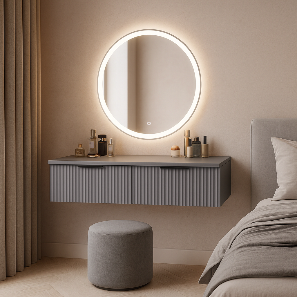 Туалетний столик ТС1 SENAM 220х1000х360 мм корпус ДСП Сіра Мишка фасад МДФ фарба RAL7004 Сірий фрезерерування Плаше Грос