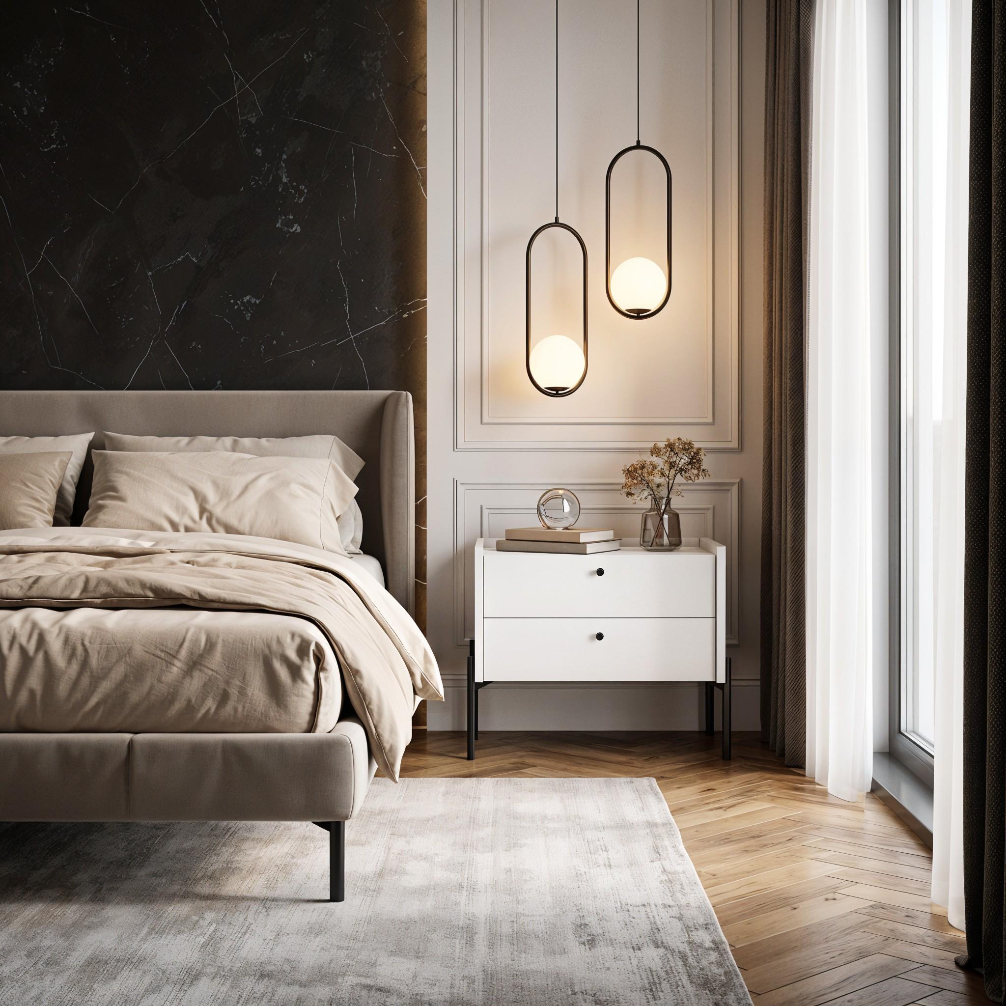 Прикроватная тумба с двумя ящиками Вуд 500x400x440 мм Белый/Черный