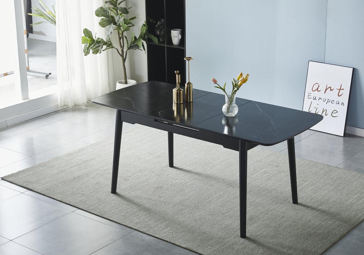 Стол обеденный Intarsio BERLIN CERAMIC 140/180х80 см Черный мат/Черный каркас