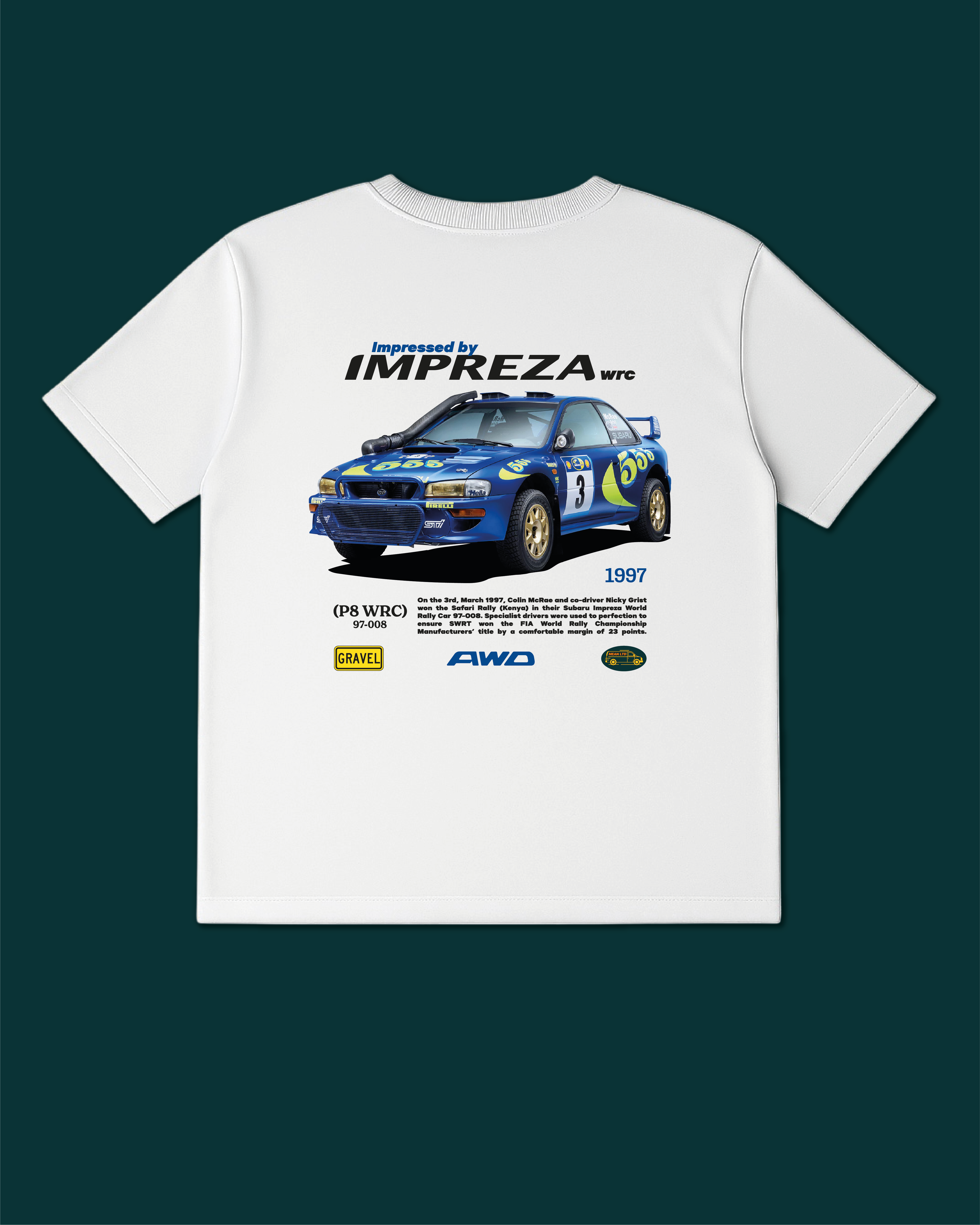 Футболка MEAN LTD Subaru Impreza World Rally Car 97-008 L Белый (MLD8000973) - фото 5 Футболка MEAN LTD Subaru Impreza World Rally Car 97-008 L Белый (MLD8000973) - фото 5