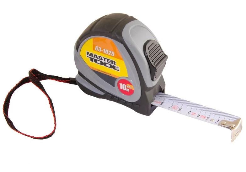 Рулетка MasterTool із фіксатором полотна 10 м 25 мм (63-1025)