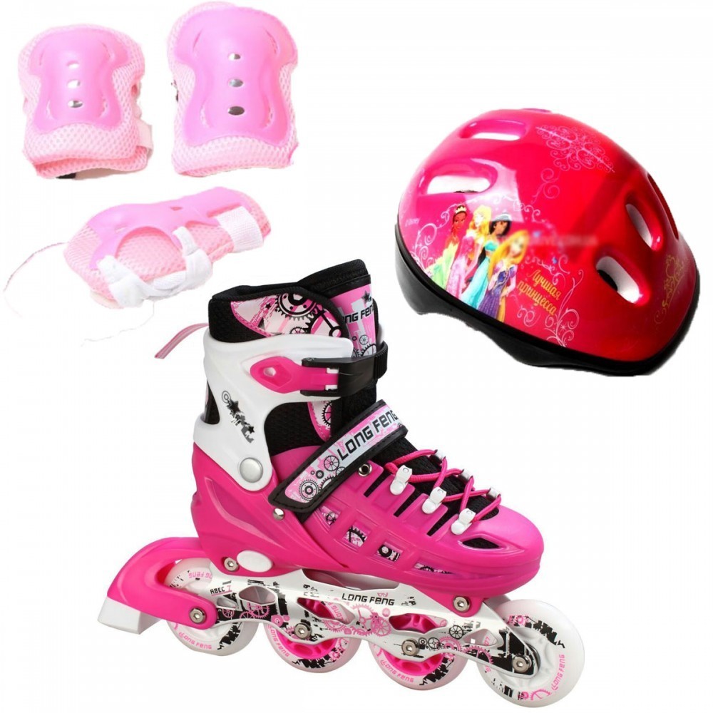 Ролики детские раздвижные набор Scale Sports Combo Disney USA Best Princess р. 38-42 защита и шлем Розовый (2T3040E)