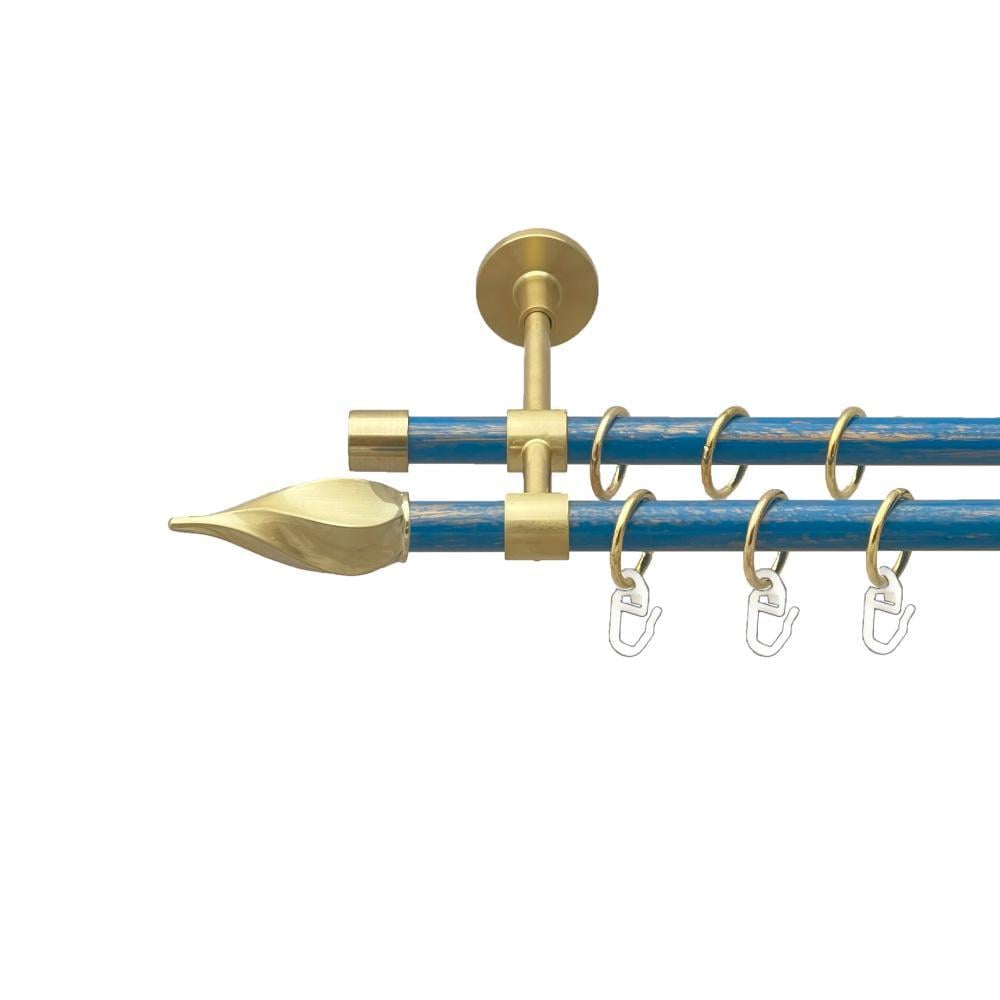 Карниз металлический Orvit Твосто двухрядный закрытый/гладкая труба/кольцо металлическое 16/16 мм 300 см Золото матовое/Голубой (00-00025095)