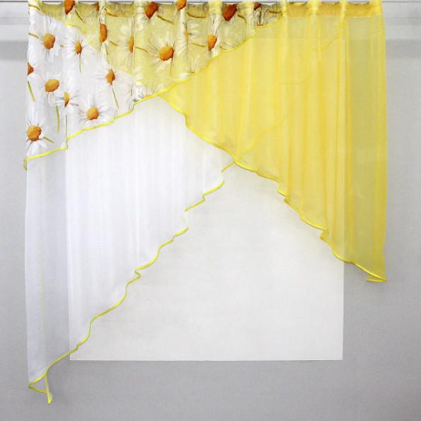 Занавеска кухонная шифон/органза 285х170 см Желтый/Белый (00к 59-382)