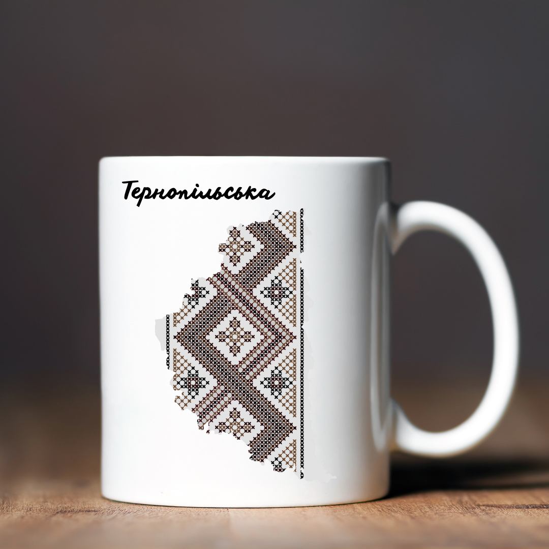 Чашка керамічна глянцева "Вишиванка - Тернопільська" 330 мл Білий (001479) Чашка керамічна глянцева "Вишиванка - Тернопільська" 330 мл Білий (001479)