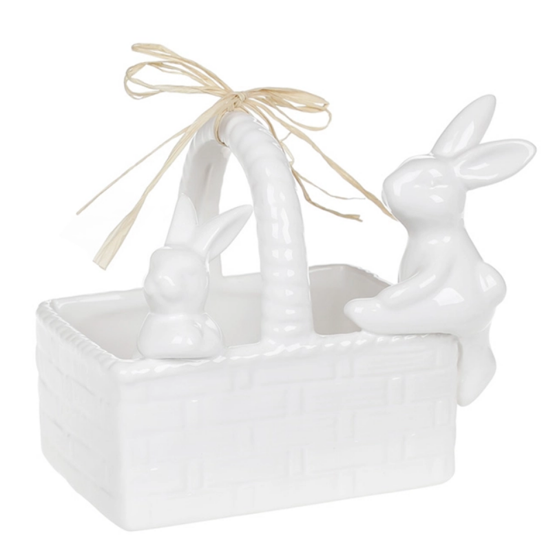 Корзина керамическая с зайчиками 12,5 см (33724)