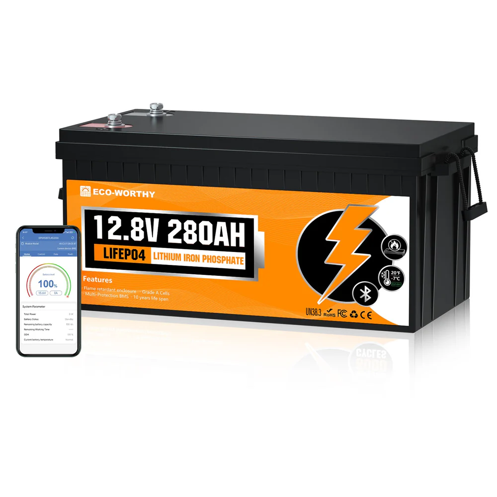 Аккумулятор ECO-WORTHY LiFePO4 12,8V 280 Ah 3584Wh с Bluetooth BMS 200A и защитой от холода (001225)