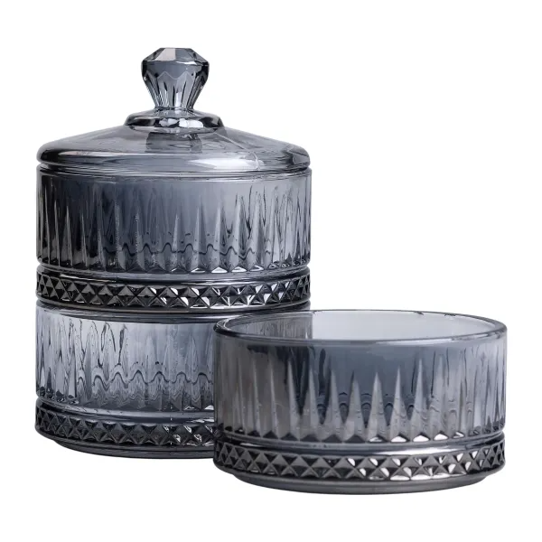 Цукерниця трирівнева скляна з кришкою ребриста Сірий (HP-YH-76) - фото 4