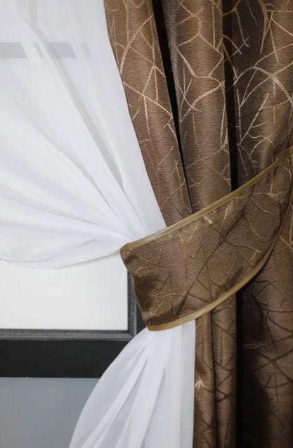 Комплект штор на кухню 280х170 см Коричневый/Белый (109к) - фото 3