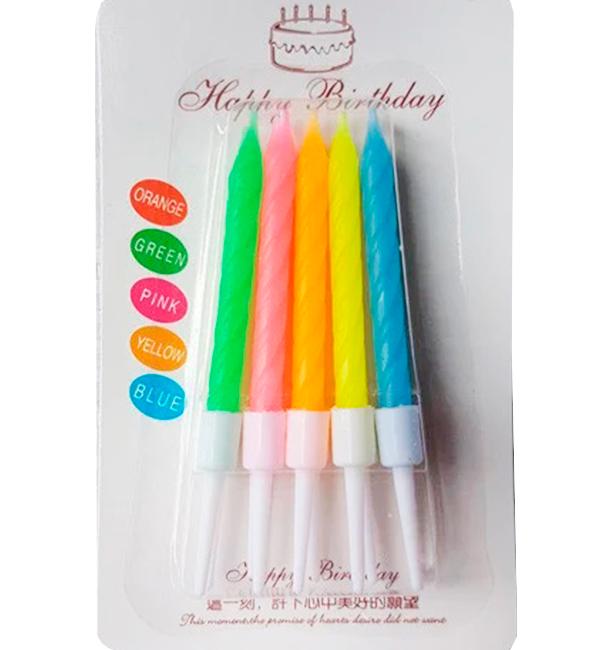 Свечи для торта Classic Neon с подставками набор 10 шт. 7,5 см