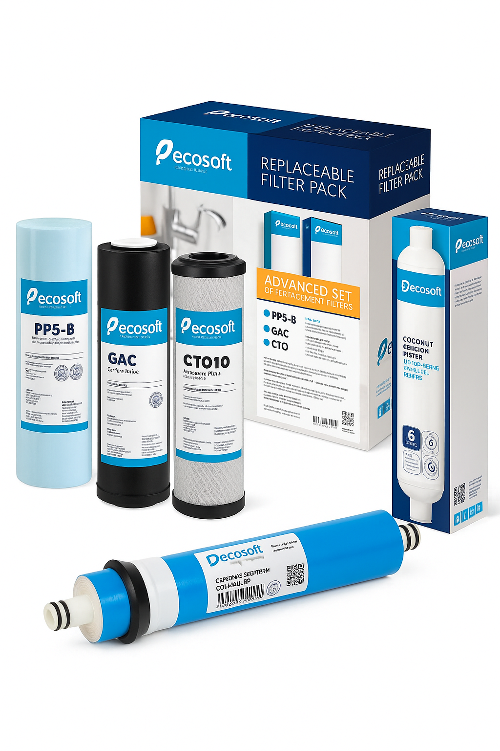 Набор картриджей Ecosoft для фильтра обратного осмоса Absolute без минерализатора Набор картриджей Ecosoft для фильтра обратного осмоса Absolute без минерализатора