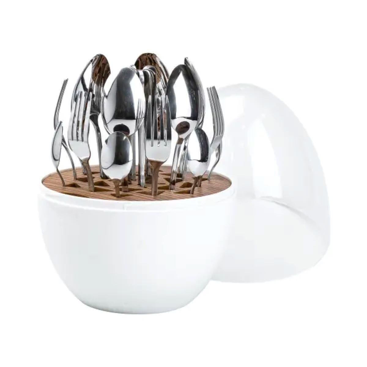 Набор столовых приборов Яйцо из нержавеющей стали с подставкой на 6 персон 24 шт. Белый (HP7889)