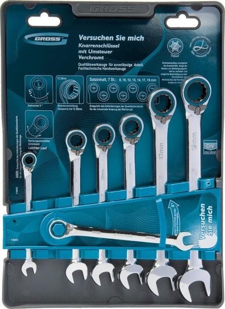 Набір ключів CrV Gross комбінованих з тріскачкою 8-19 мм 7 шт. (14890)