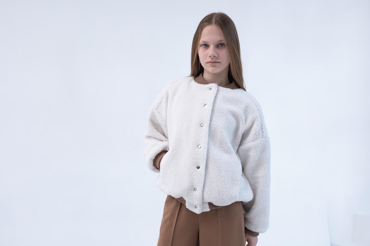 Бомбер для девочки тедди на кнопках Молочный (VT-30036-Teddy-158)