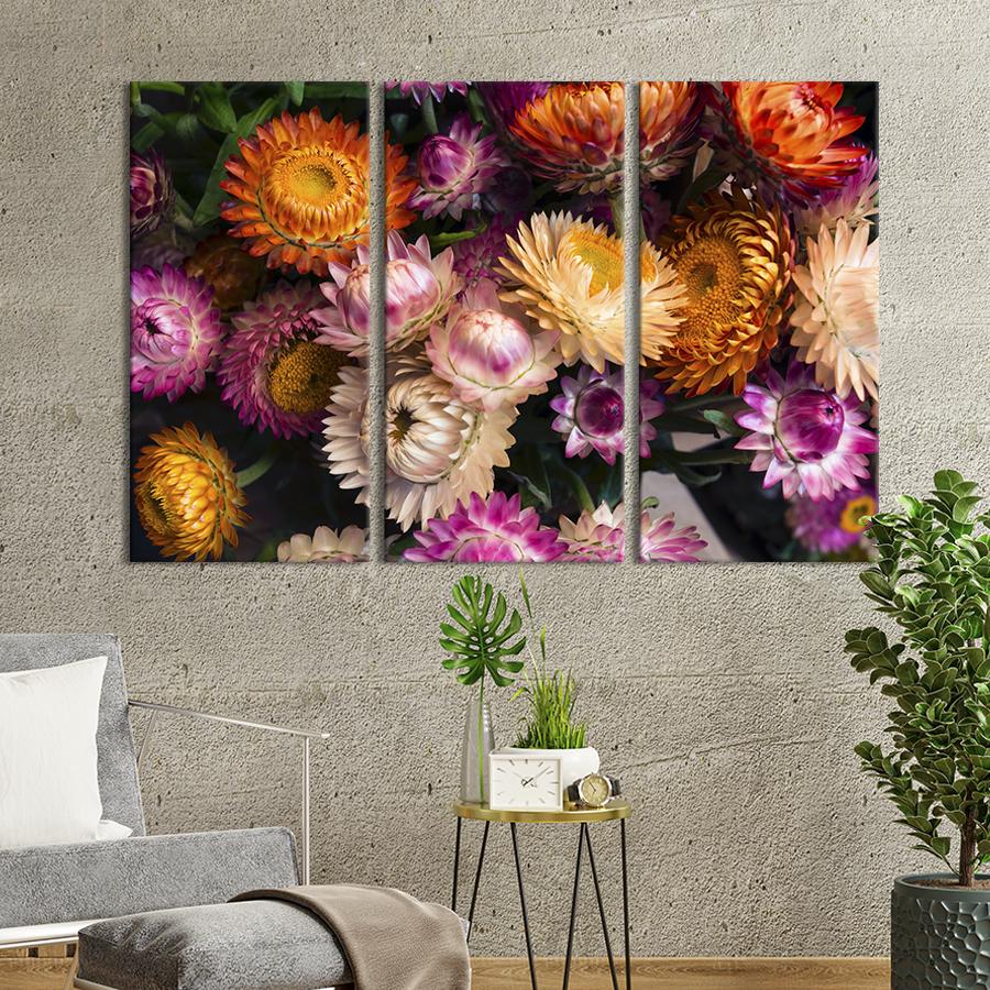 Картина на холсте триптих Прекрасные цветы сухоцветы 156x100 см (928-31)