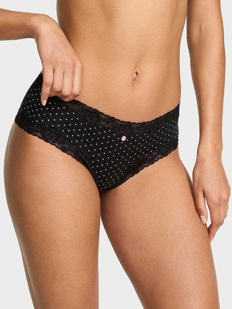 Трусики чики Victoria's Secret Cotton Lace-Waist Cheeky Panty Black S Черный (27368651)