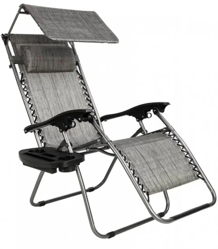 Садовий шезлонг-крісло Bonro Zero Gravity з козирком та підсклянником XXL до 120 кг Сірий (10055238)