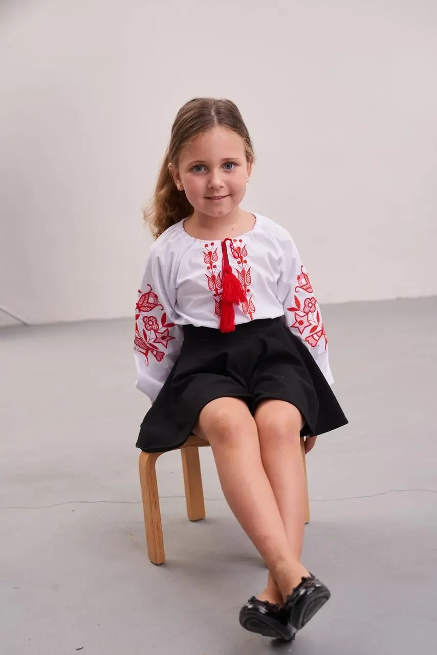 Вышиванка для девочки Птица в цветах 116 см (rd241) - фото 3 Вышиванка для девочки Птица в цветах 116 см (rd241) - фото 3