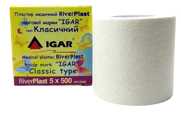 Пластырь-катушка медицинская Igar RiverPlast классический хлопчатобумажное основание 5x500 см