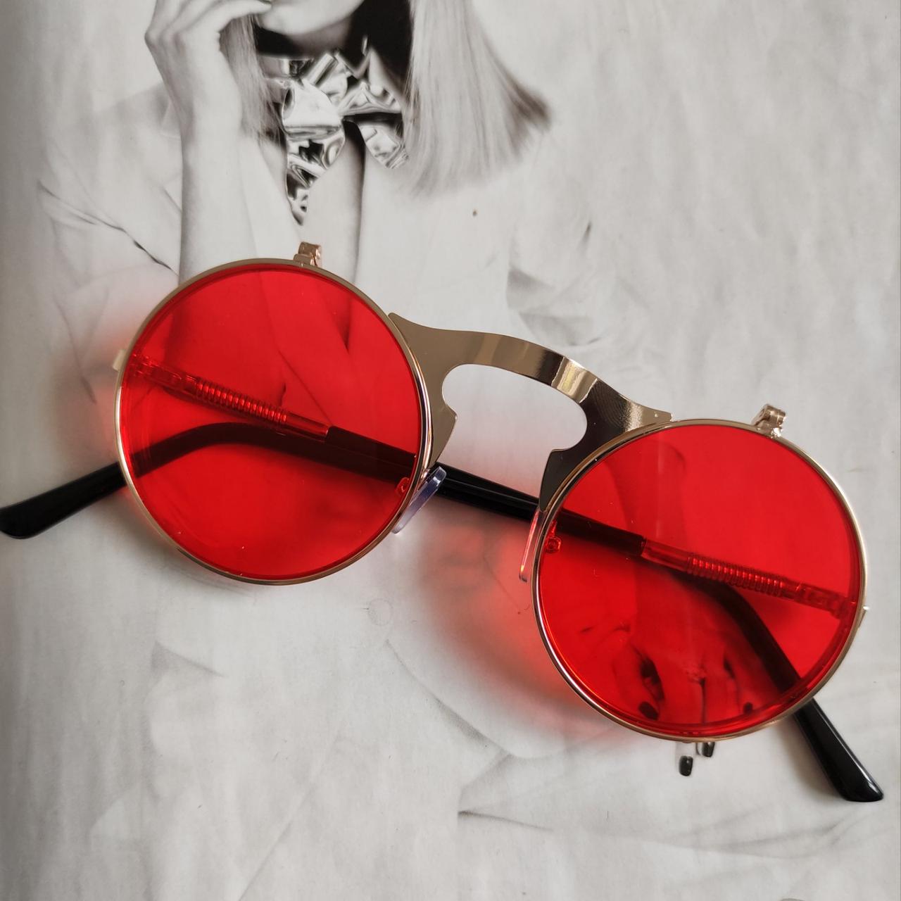 Очки круглые панк двойной флип Красный в золоте
