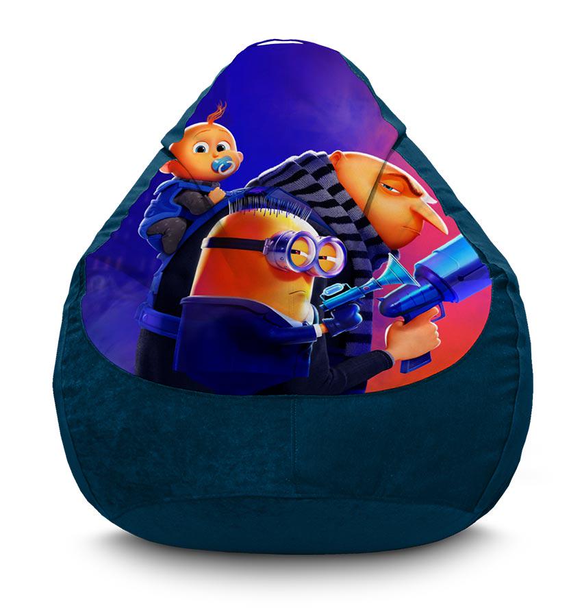 Кресло-мешок iPuff Despicable Me 4 Gru with a kid флок XL 80x110 см Синий (113688)
