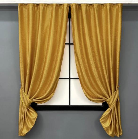 Шторы на кухню жаккард 1х1,7 м 2 шт. Золотистый (354ш 35-0402)