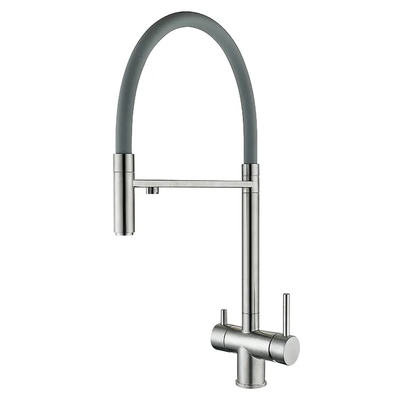 Смеситель для кухни на две воды Zerix KIT-021 с гибким изливом Нержавеющая сталь Refl Grey (ZX4861)