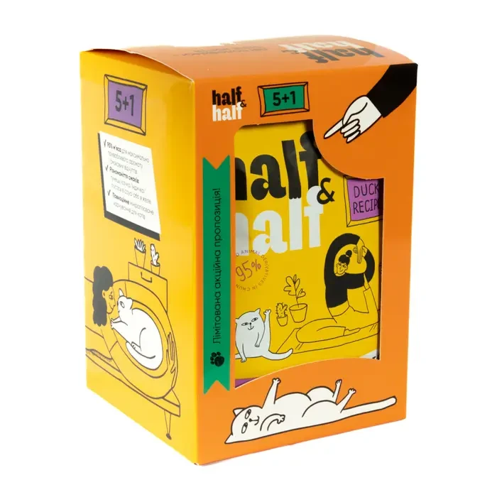 Вологий корм для котів Half&Half 5+1 pouch качка 600 г (HH_040492) - фото 3 Вологий корм для котів Half&Half 5+1 pouch качка 600 г (HH_040492) - фото 3