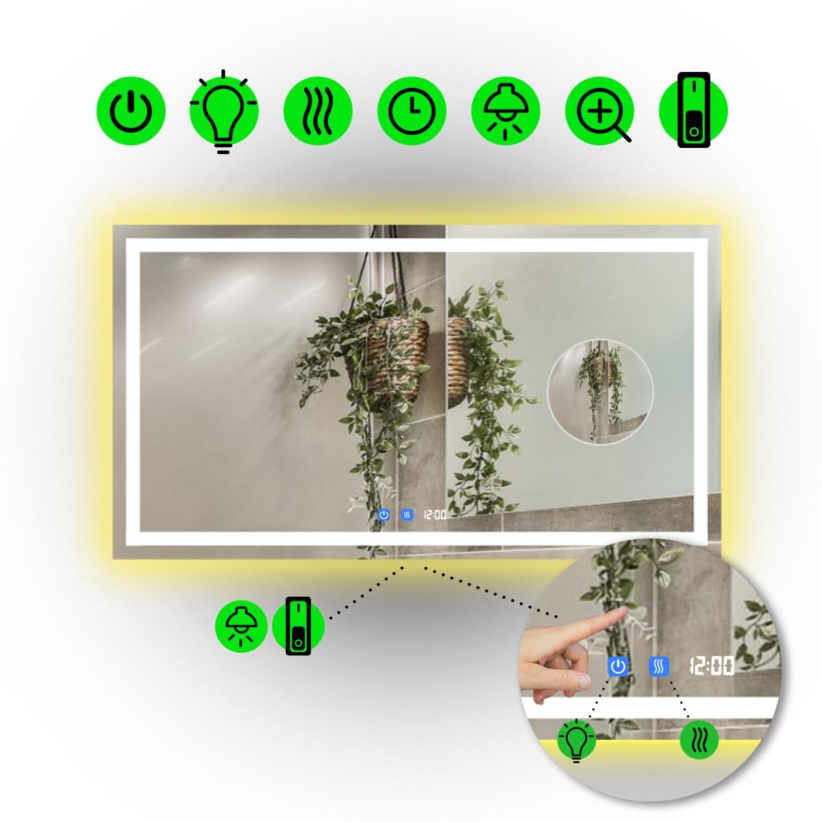 Зеркало с LED подсветкой Karnet с двумя сенсорами/часами и механическим включателем 80x70 см (Karnet/800x700/5191-25/21/1)