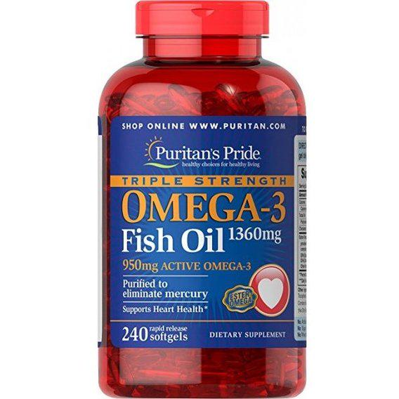 Омега 3 Puritan's Pride Triple Strength Omega-3 Fish Oil 1360 мг 240 Caps