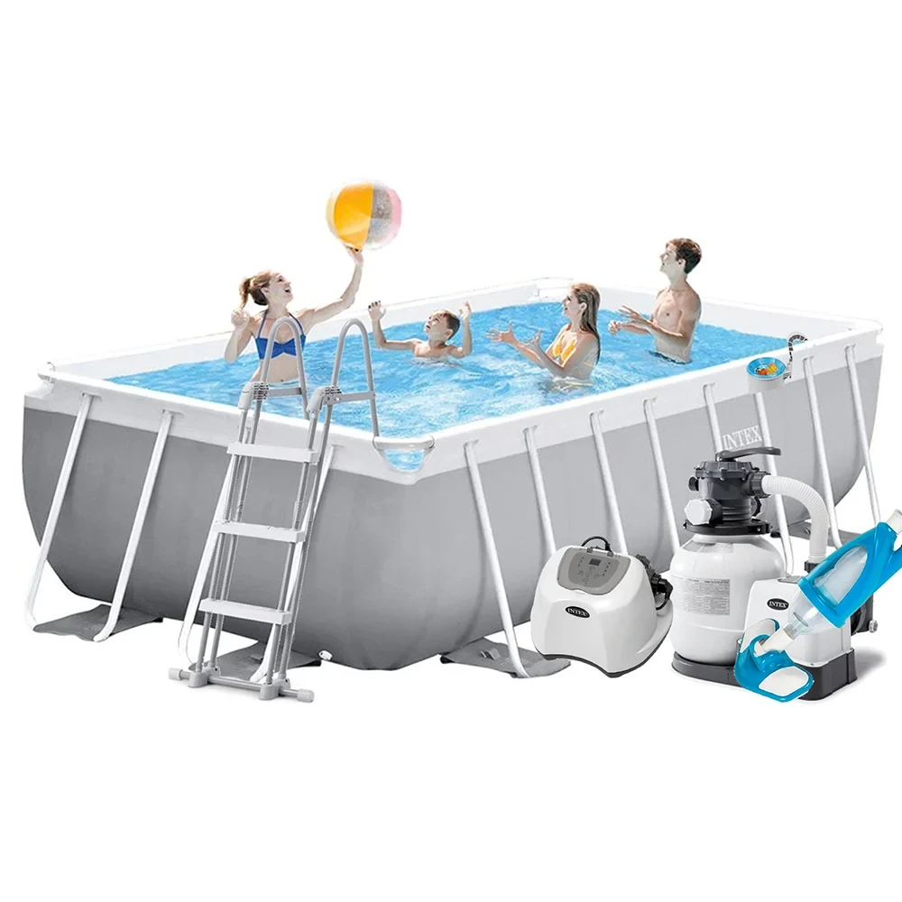 Бассейн прямоугольный каркасный MaxPro Intex 26792-8 с песчаным фильтром/хлоргенератором/скиммером Серый (147-9-26792-8 MaxPro)