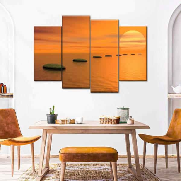 Модульная картина KIL Art Камни на воде закат из четырех частей 129x90 см (M4_L_225)