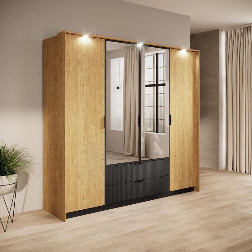 Шкаф для одежды Perfect Home Baltic 4D2S/220 4-дверный с зеркалом Дуб балтик/Черный (PFH-091376)