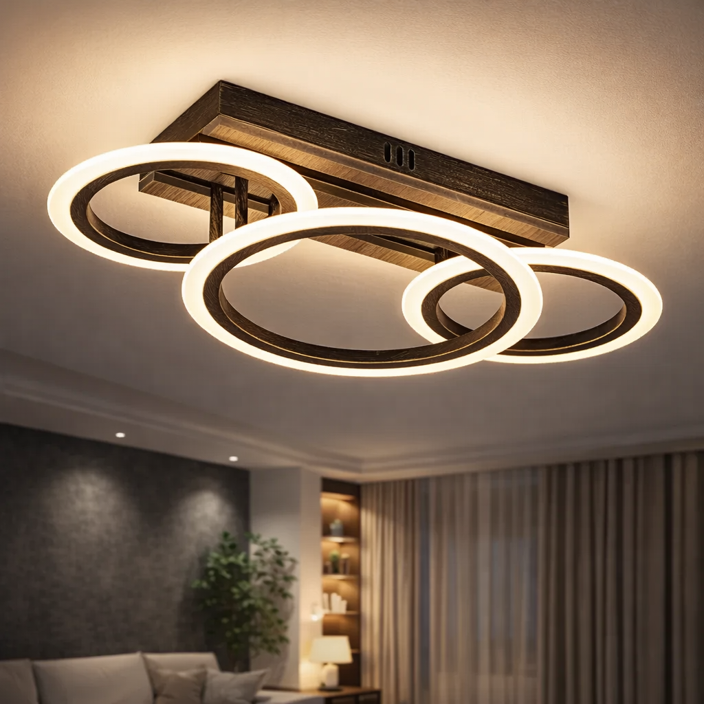 Люстра світлодіодна Valeso 50W з кільцевими плафонами 3000K-6500К з пультом Чорний/Золотий (G 3300A/2+1 BK+GD+Wood)