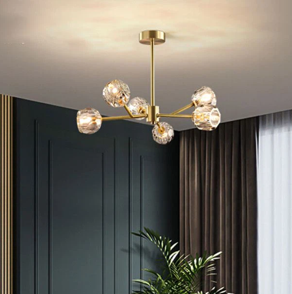 Люстра світлодіодна кришталева Барви 8613 на 6 плафонів Золотистий