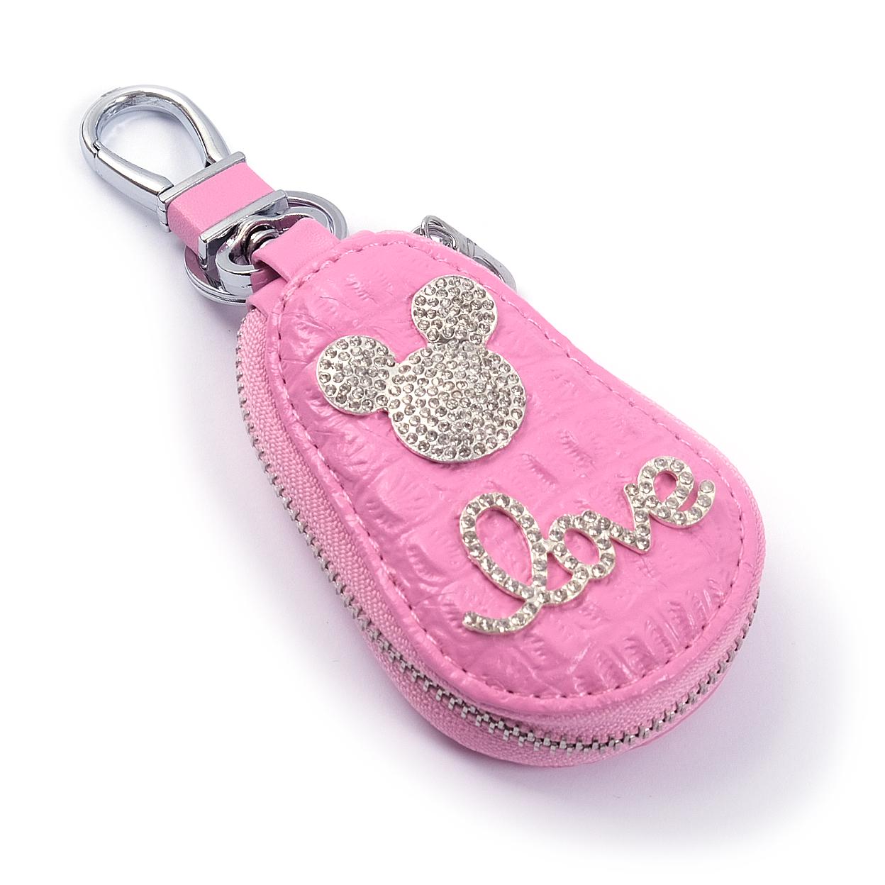 Чехол для ключей с карабином Микки Маус Love кожа под крокодила Розовый (456112)