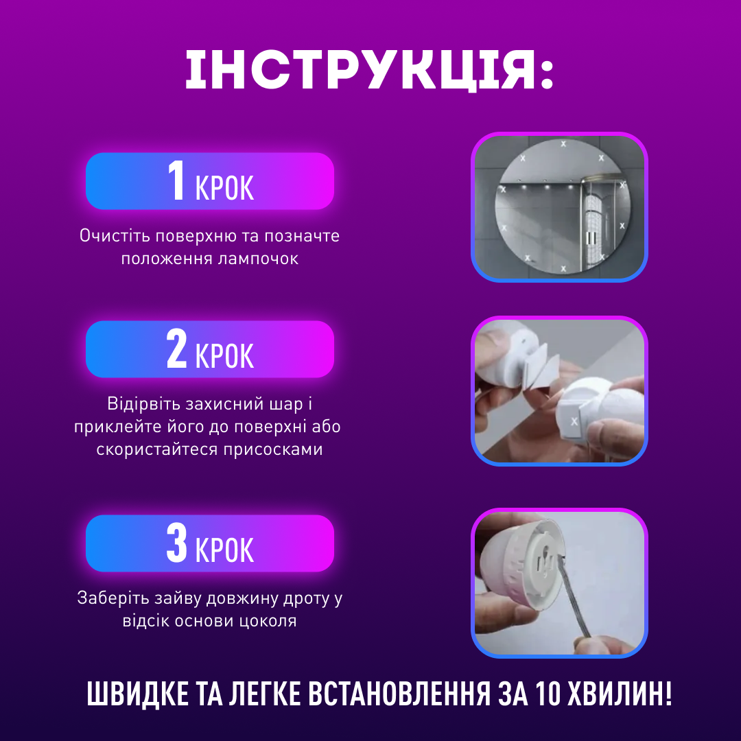 Подсветка для зеркала Vanity Mirror Lights с пультом 10 LED ламп RGB с регулировкой яркости и цвета для макияжа USB (559830b7) - фото 5