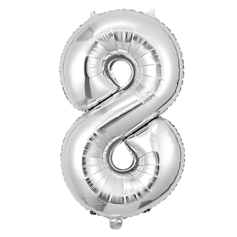 Воздушный шар в виде цифры 8 фольгированный/праздничный для дня рождения/юбилеев/годовщин 32 дюйма Серебряный